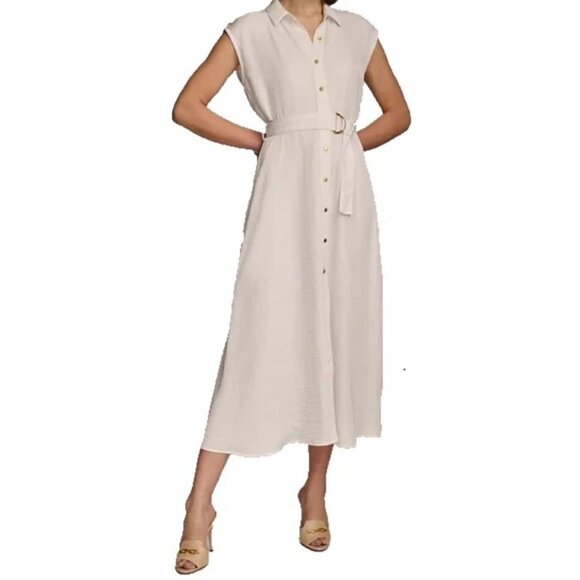 Dkny Dresses & Skirts - Donna Karan DKNY Women's Polyester Button-Front Tie-Waist Dress, Cream, Large